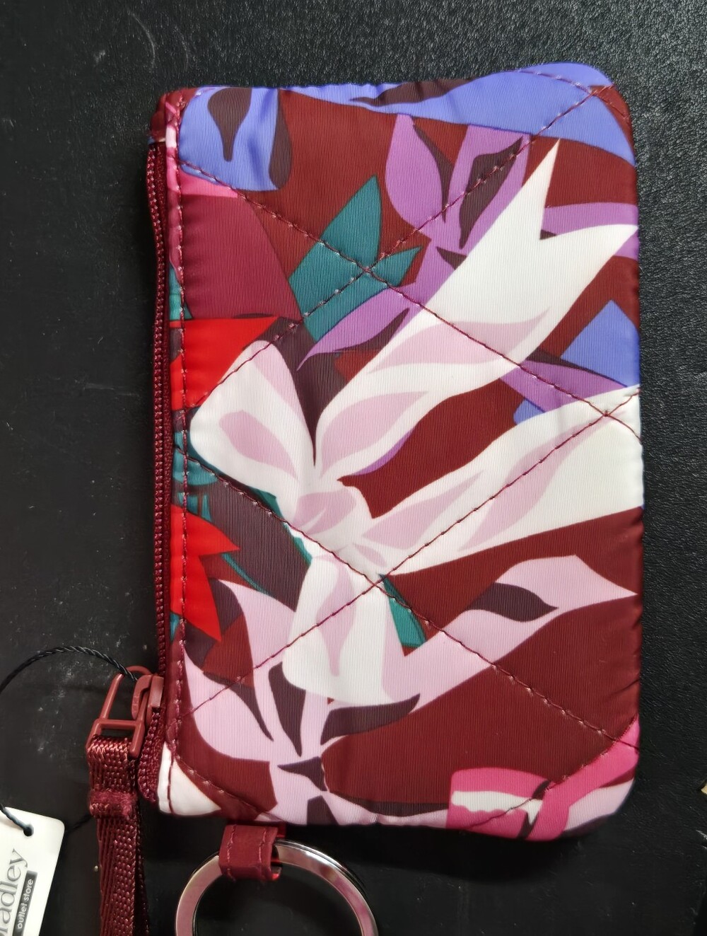 Vera Bradley Quilted Floral Zip Wristlet in Pink, Burgundy & Teal NWT